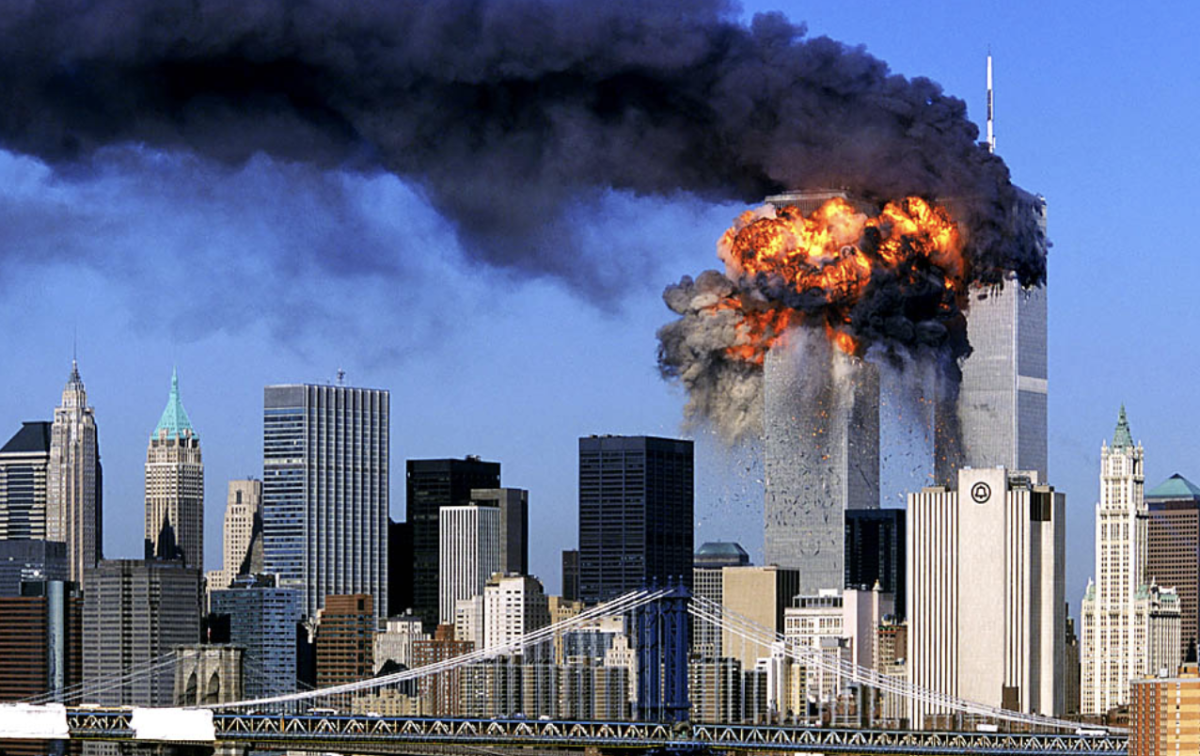 Both towers engulfed. 
Photo credit AP
