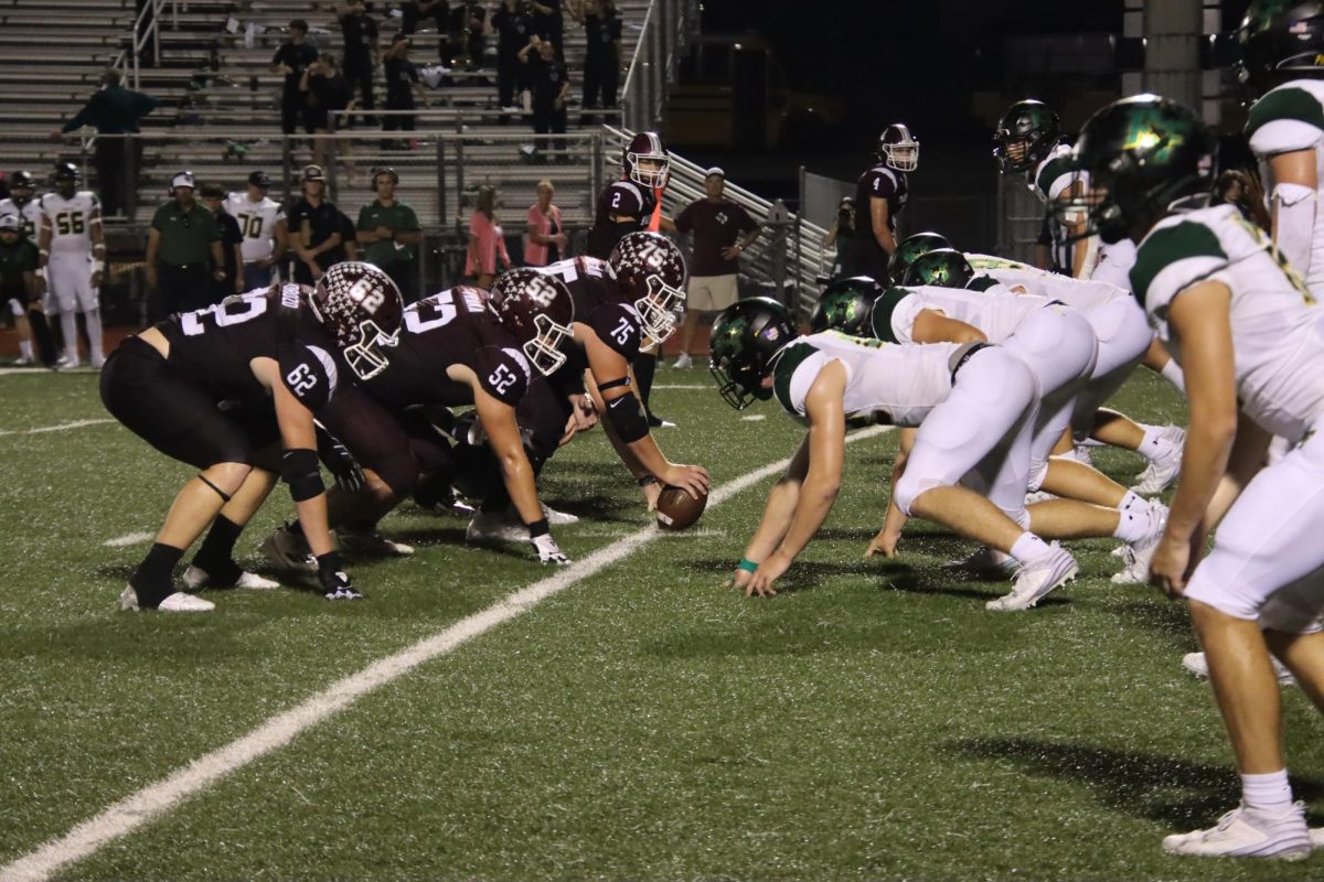 Brahmas set on the line of scrimmage during the Homecoming game on Friday, October 4th. Photo taken by Brianna Mikush