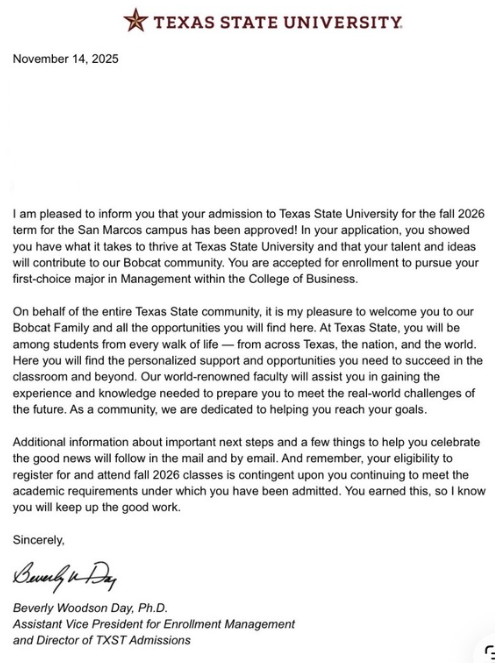 College admission letter
